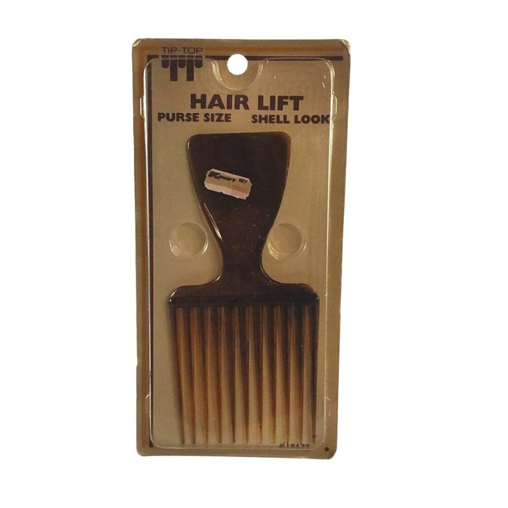 Vintage Tip-Top Hair Lift Comb Purse Size Shell Look Natural Styling Tool NIP